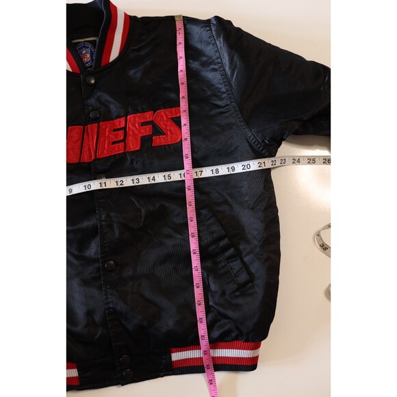 Vintage Kansas City Chiefs NFL Black Satin Bomber Button Jacket Large - Picture 2 of 12